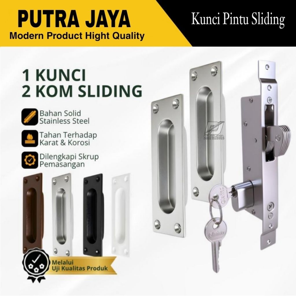 Satu Set Paket Handle Pintu Sliding Allumunium Tarikan Pintu Kayu Geser Set Kunci dan Kom