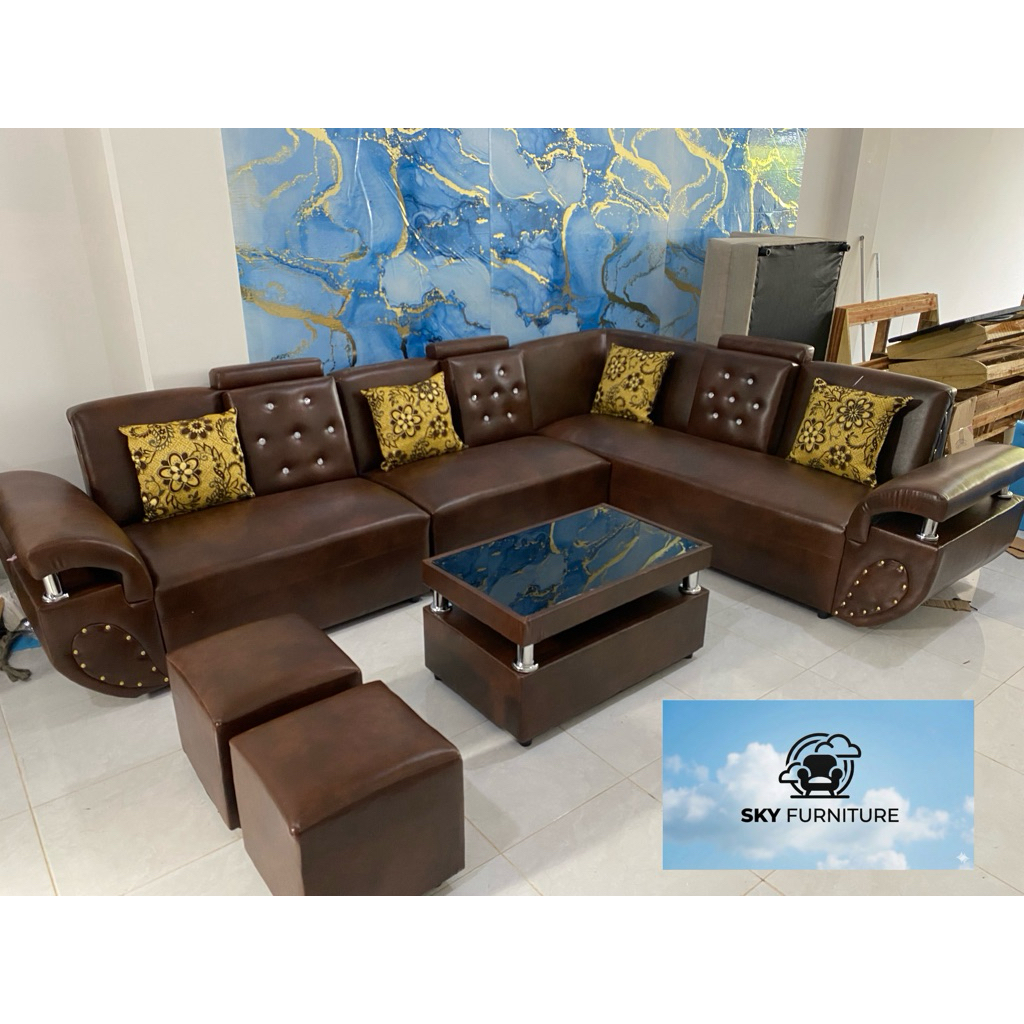 Sofa L Jumbo Minimalis Coklat Tua Sky