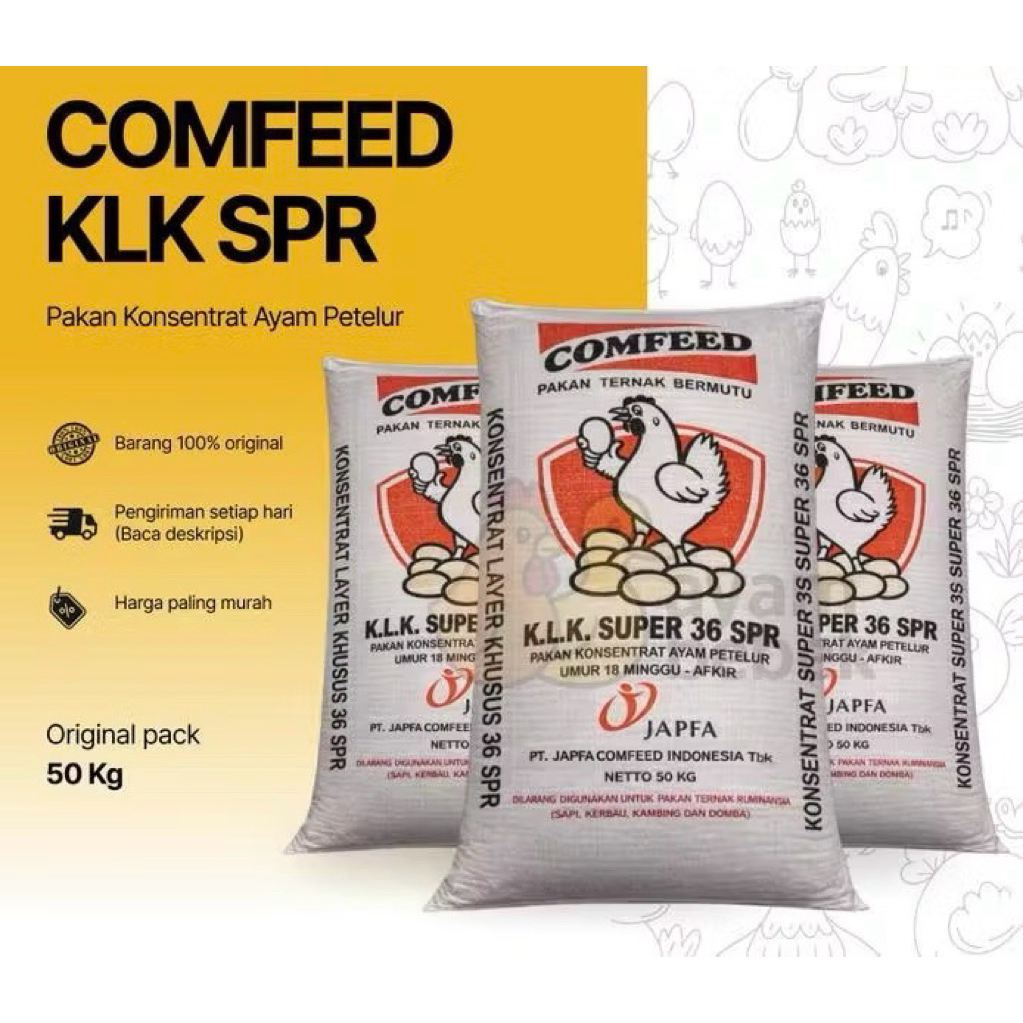 1 SAK 50 KG Comfeed KLK SUPER 36 SPR – Pakan Konsentrat Ayam Petelur Umur 18 Minggu–Afkir | Old Farm