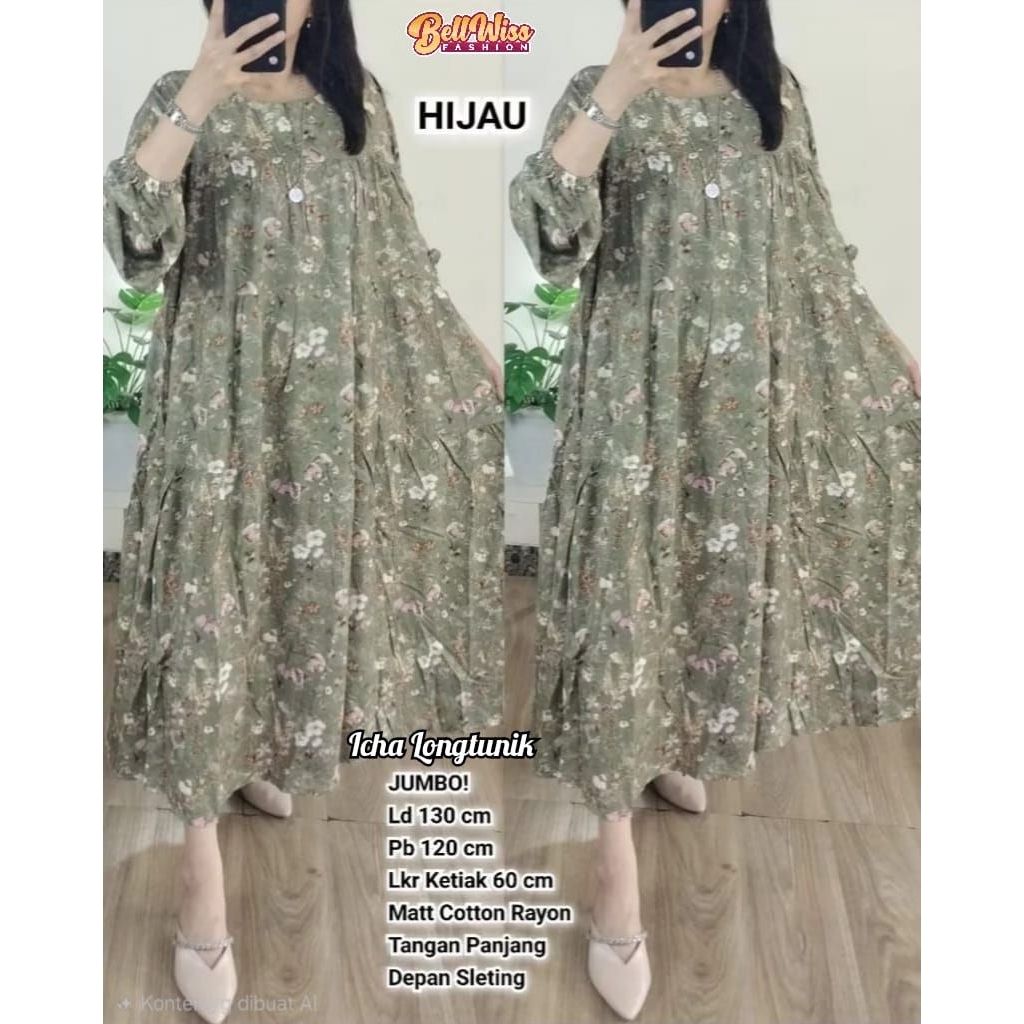 YIMINA LONG TUNIK JUMBO COTTON RAYON PREMIUM/TUNIC MIDI OVERSIZE MOTIF BUNGA LD 130 CM FIT XXXL