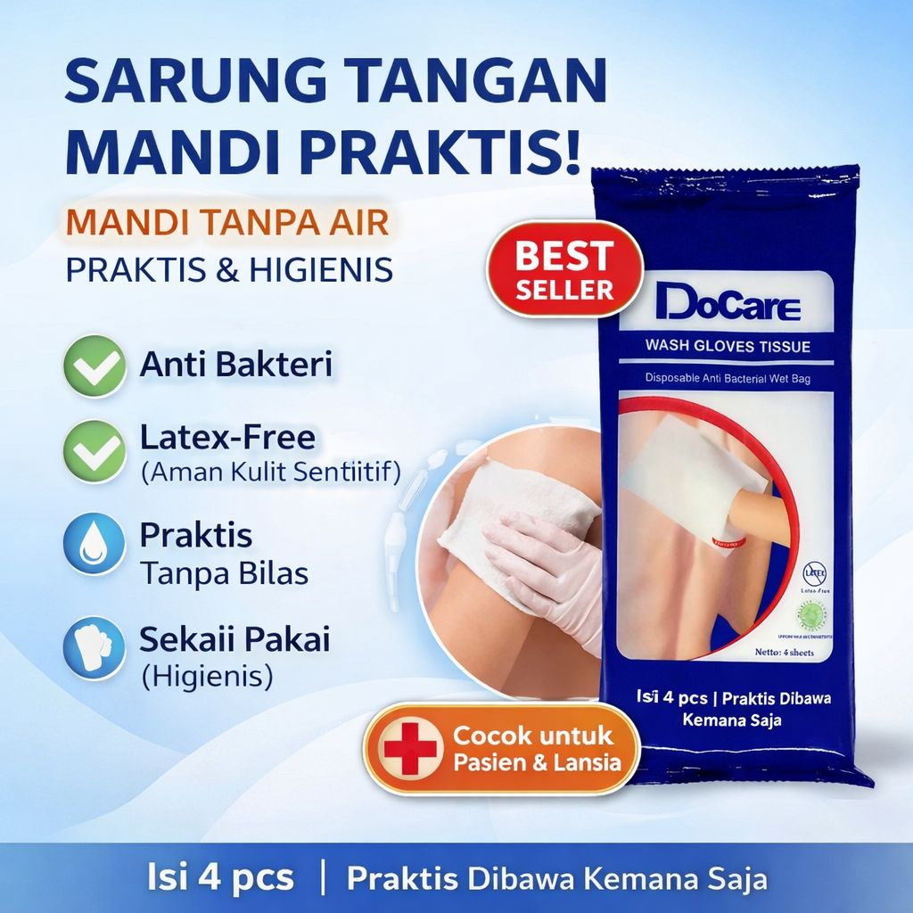 tisu basah, washlap, wash glove, sarung tangan mandi, tisu antiseptik, mandi tanpa air, tisu medis, 