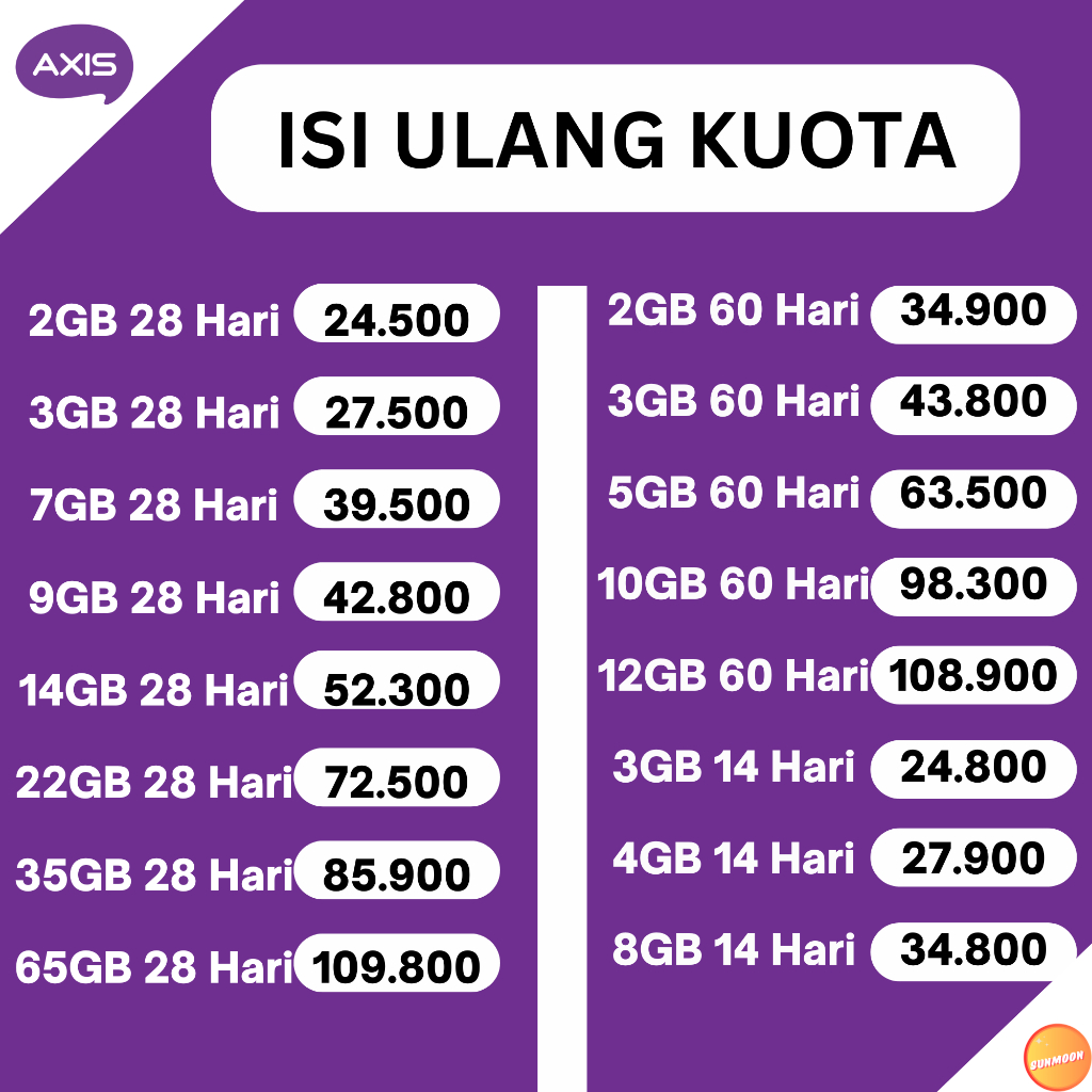 Paket Data Kuota AXIS BRONET 1,5GB 2GB 3GB 5GB 8GB 16GB 20GB 25GB
