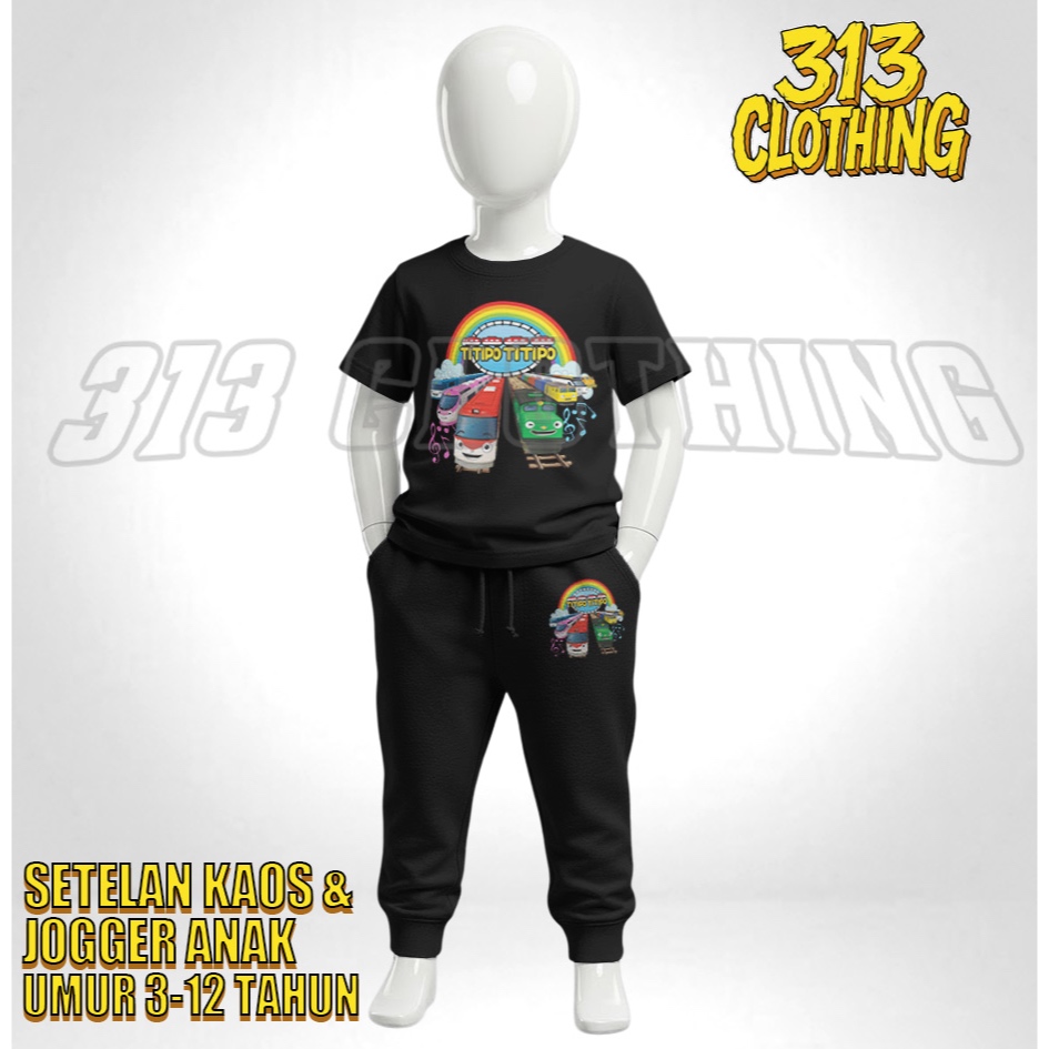 Setelan Jogger Kaos Anak Titipo Train / Jogger Baju Setelan Anak Kereta Titipo Titipo Friends BISA C
