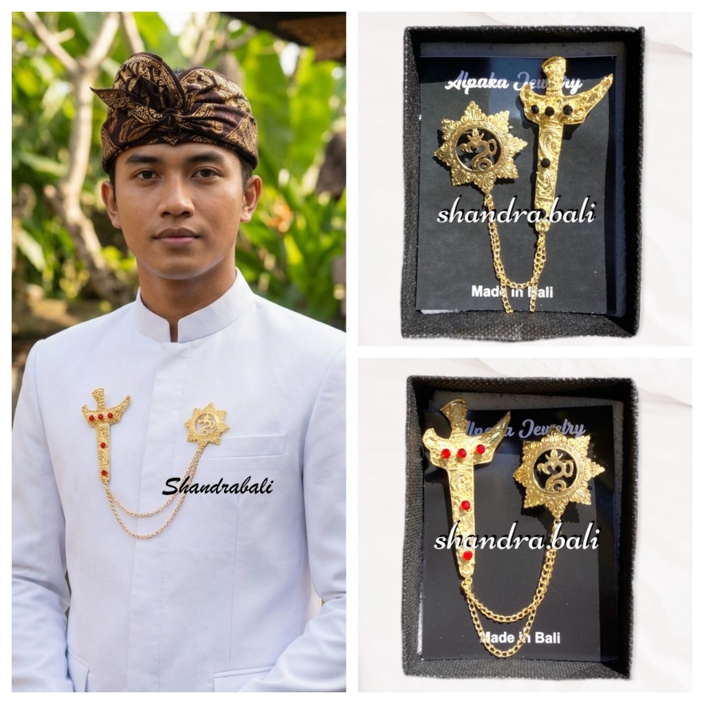 Shandra Bali - Pin Keris Rantai Bros Kris Model Omkara / Ongkara Pria Alpaka Wedding Ngidih Bali unt