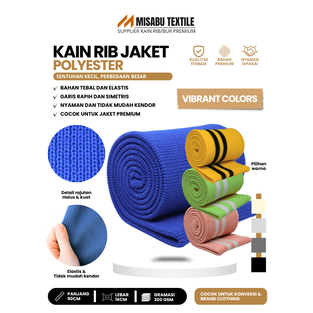 Misabu Textile | Rib jaket vibrant colors tebal meteran untuk lengan jacket bomber parasut varsity r