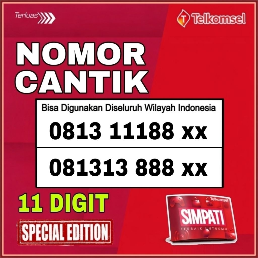 NOMOR CANTIK SIMPATI 11 DIGIT KARTU PERDANA TELKOMSEL JARINGAN 4G 5G 11188