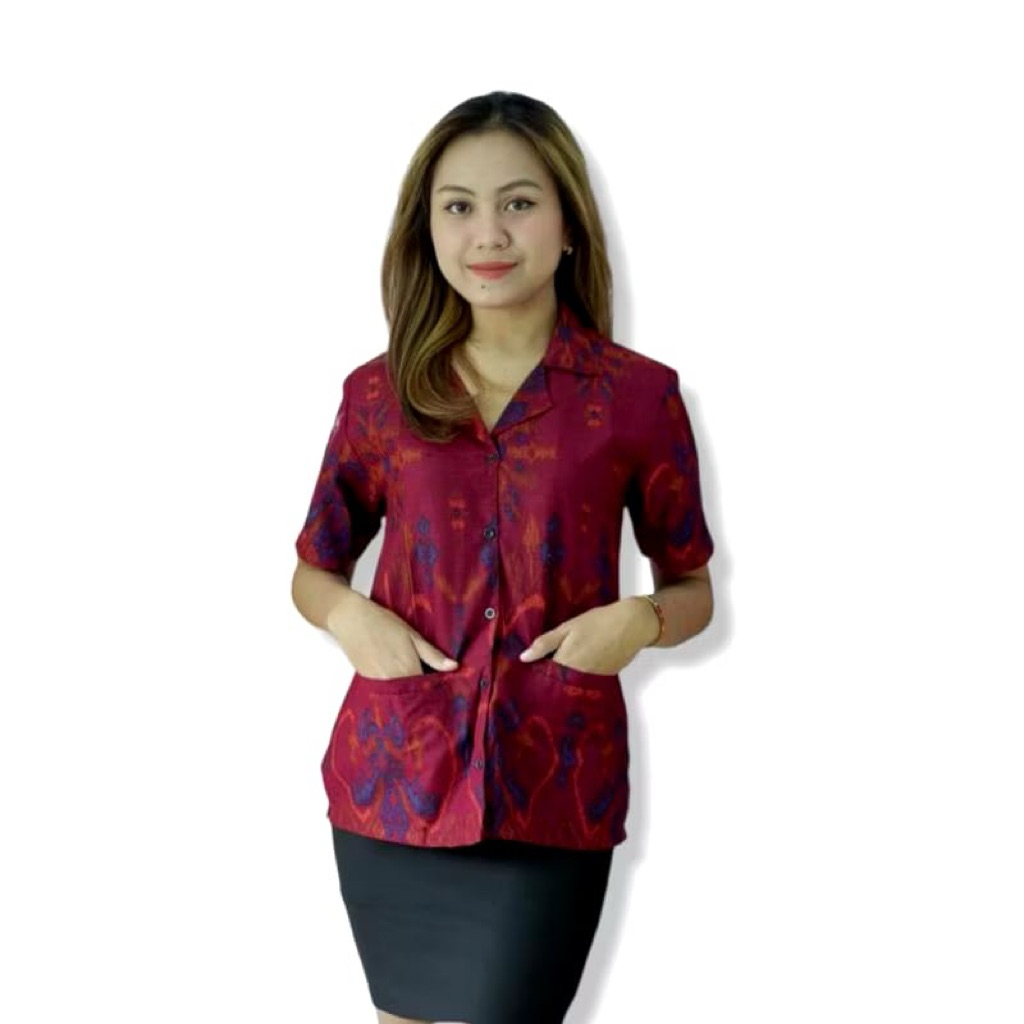 Atasan Endek Wanita Lengan Pendek Kekinian/Kemeja Endek Bali Wanita Premium