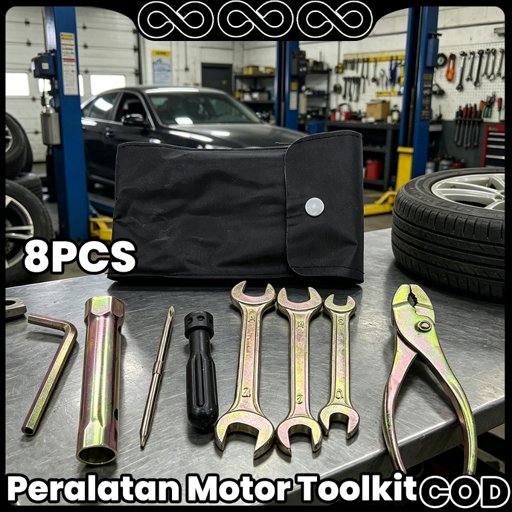 8Pcs Toolkit Motor Set Peralatan Kunci Motor Lengkap Bebek dan Matic Kunci Busi Kunci Pas Tang Obeng