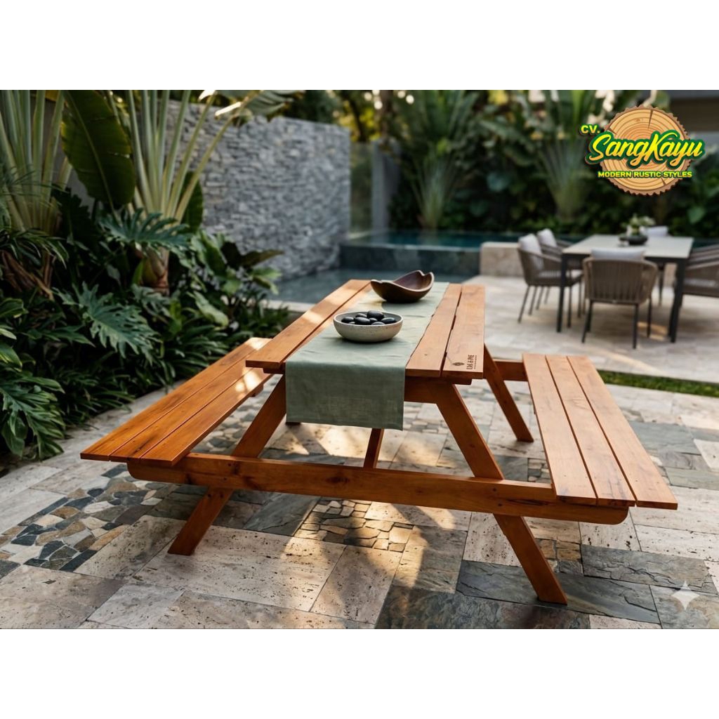 Meja Taman kayu minimalis meja kayu outdoor elegan/ meja taman rustic & natural