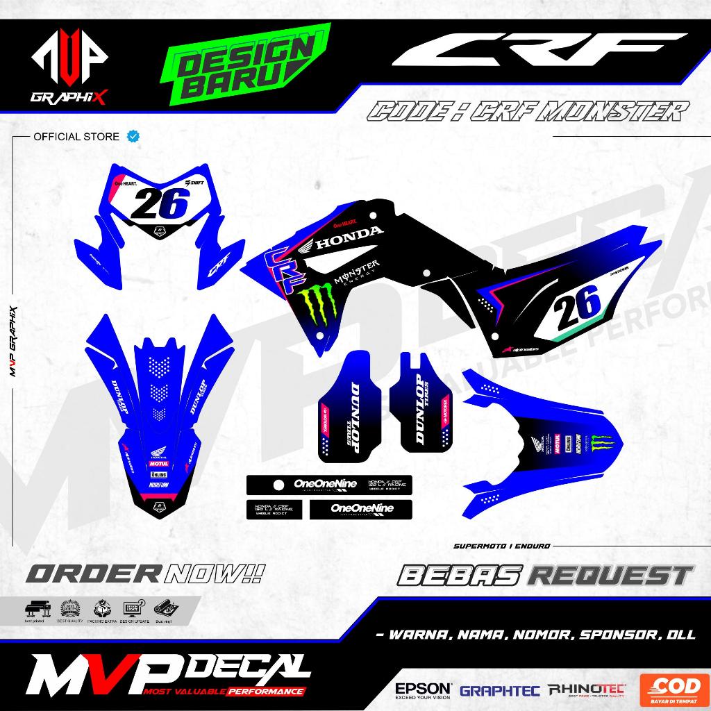 DECAL MOTOR TRAIL CRF 150L CUSTOM FULL BODY MOTIF MONSTER ENERGY – FINISHING GLOSSY HOLOGRAM CHROME 