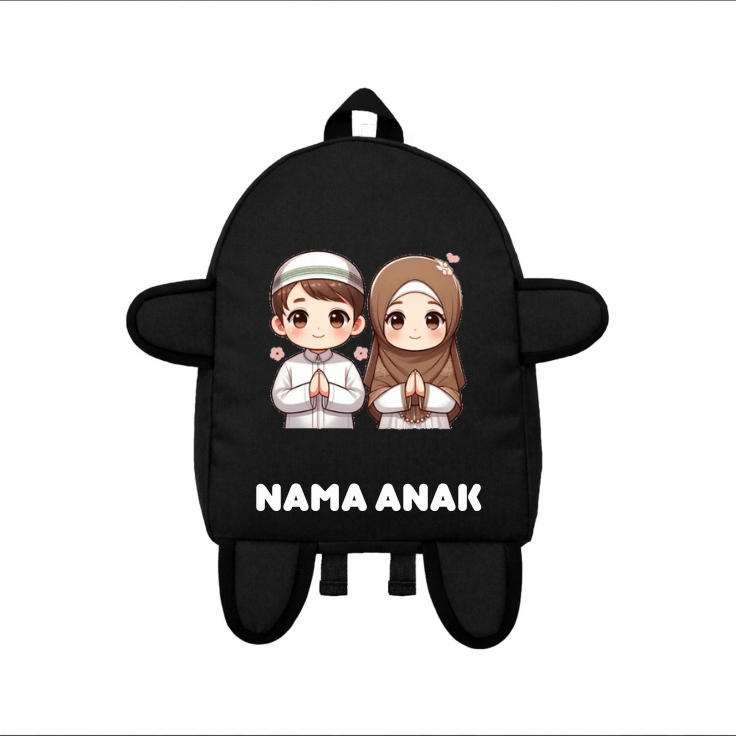 Tas Ransel Mini Anak - Tas Ransel Mini Motif Cowo Cewe Muslimah - Tas Ransel Mini Anak (Free Nama)
