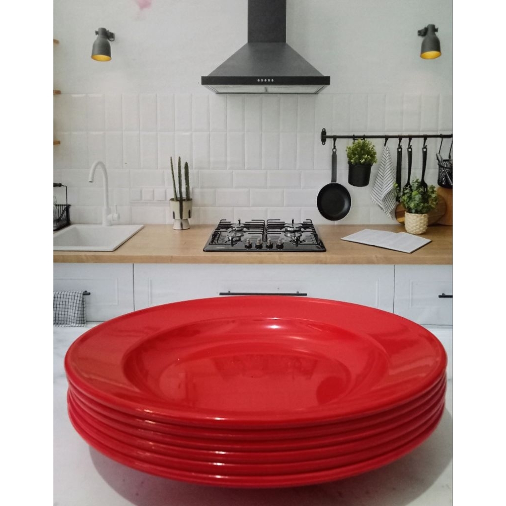 [1/6/12PCS]PIRING/WARNA/MERAH/MELAMIN/22CM/COCOKBUATSEMUAMAKANAN