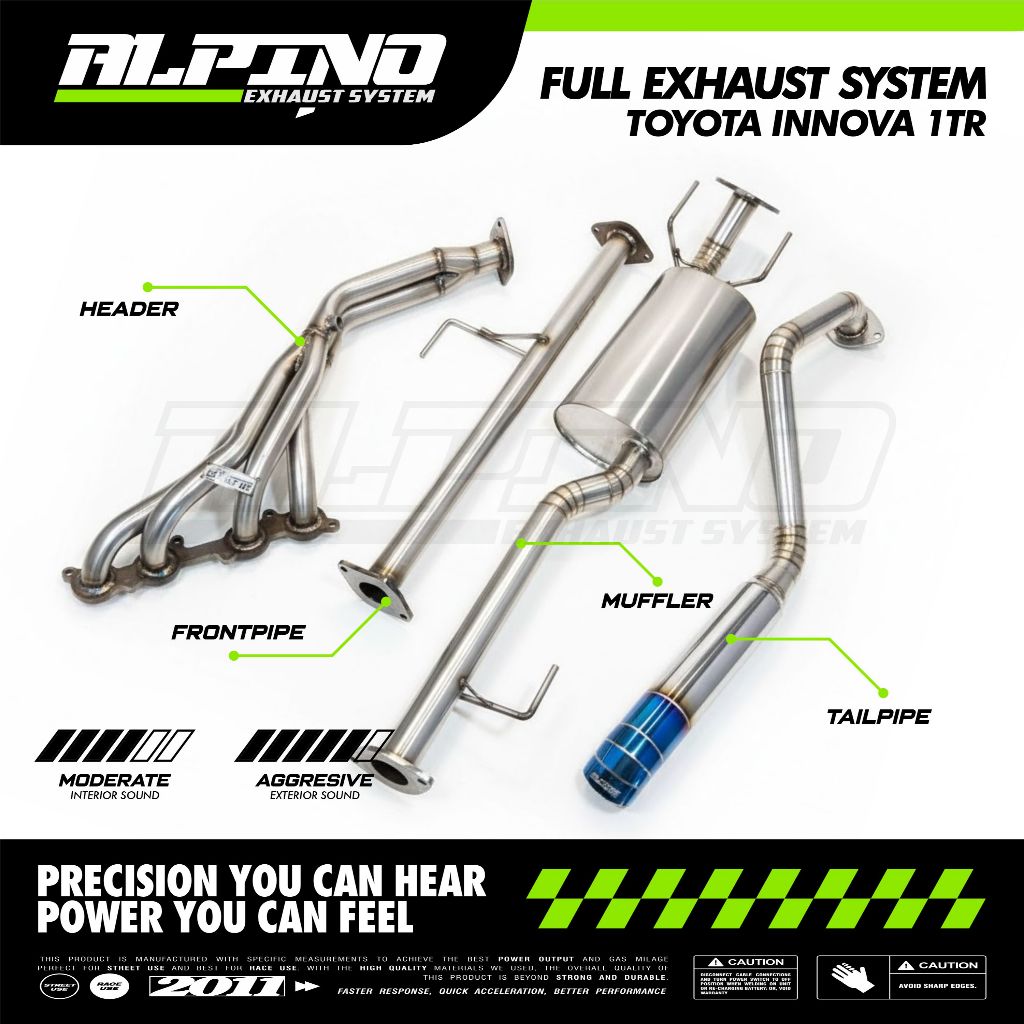 Alpino Full System Exhaust Toyota Innova 1TR Bolt-On Kit