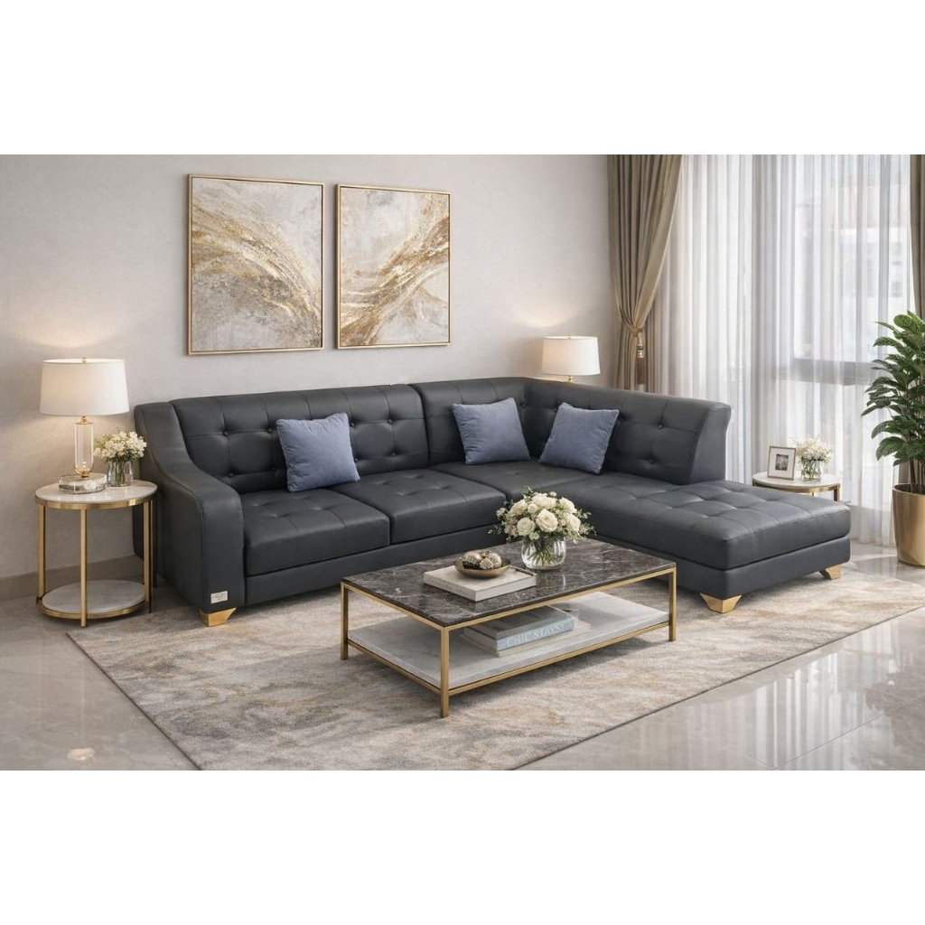 SOFA BED INTERIOR EMPUK/ SOFA BED RUANG TAMU/ SOFA BED L KAIN OSCAR WARNA HITAM (TANPA MEJA)