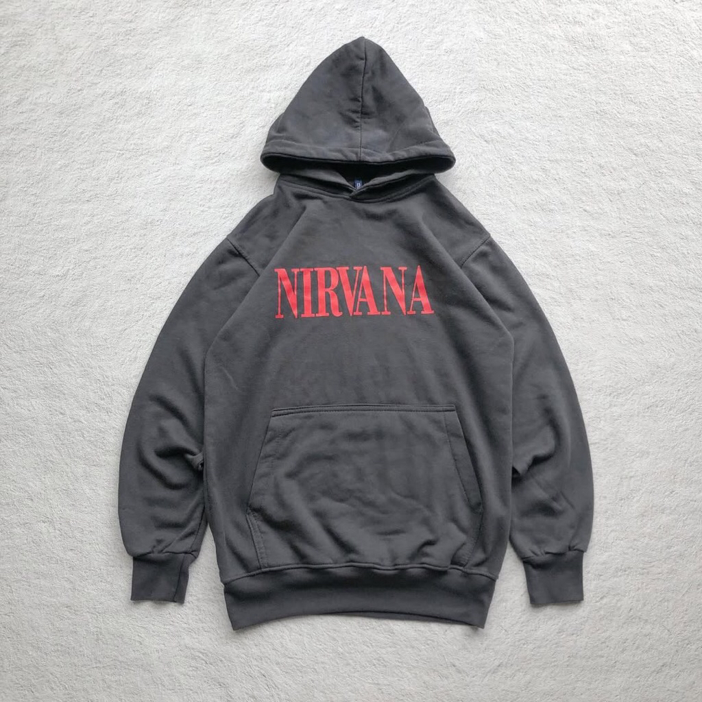 HnM Hoodie Loose Fit Printed Nirvana Grey size XS (preloved)