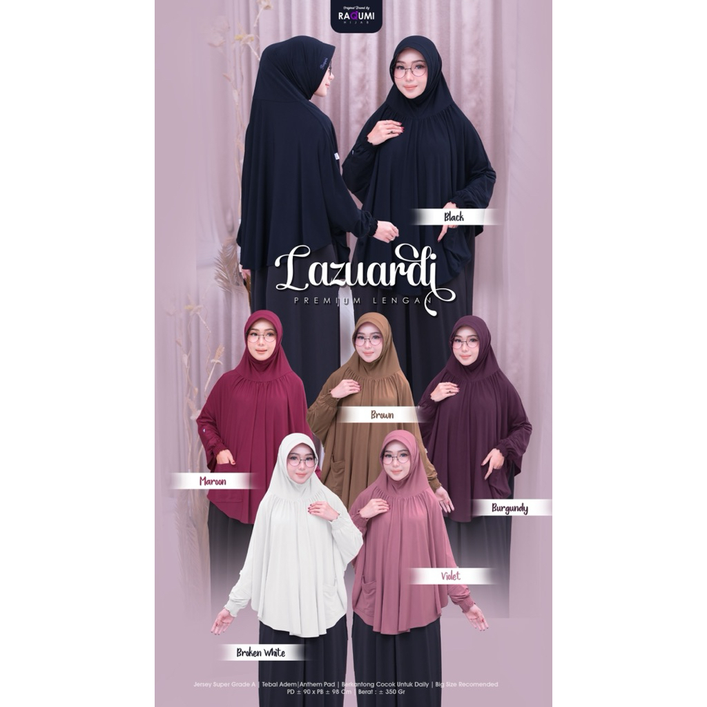 LAZUARDI PREMIUM LENGAN HIJAB ORI  BY RAQUMI HIJAB / JILBAB JERSEY JUMBO DENGAN LENGAN