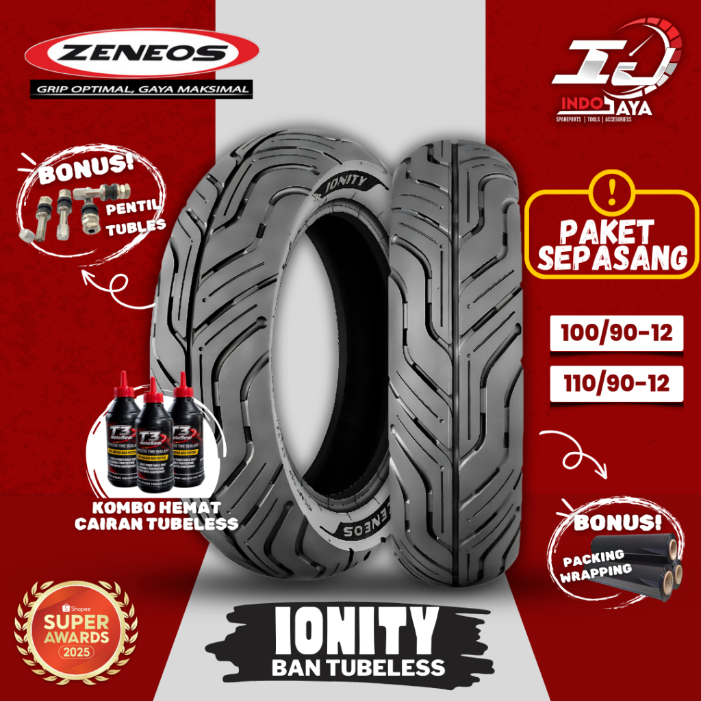 [PAKET MURAH] PRODUK TERBARU ZENEOS IONITY BAN TUBELESS MOTOR LISTRIK (100/90-12 & 110/90-12) BAN DE