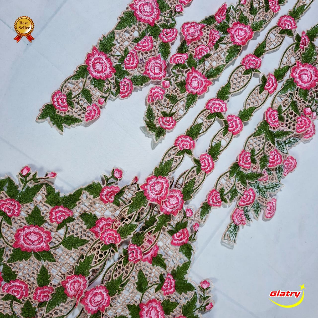 Renda Bordir Kebaya Encim Warna Beragam (Renda Saja) Motif bunga merak/RENDA BORDIR KEBAYA ENCIM TER