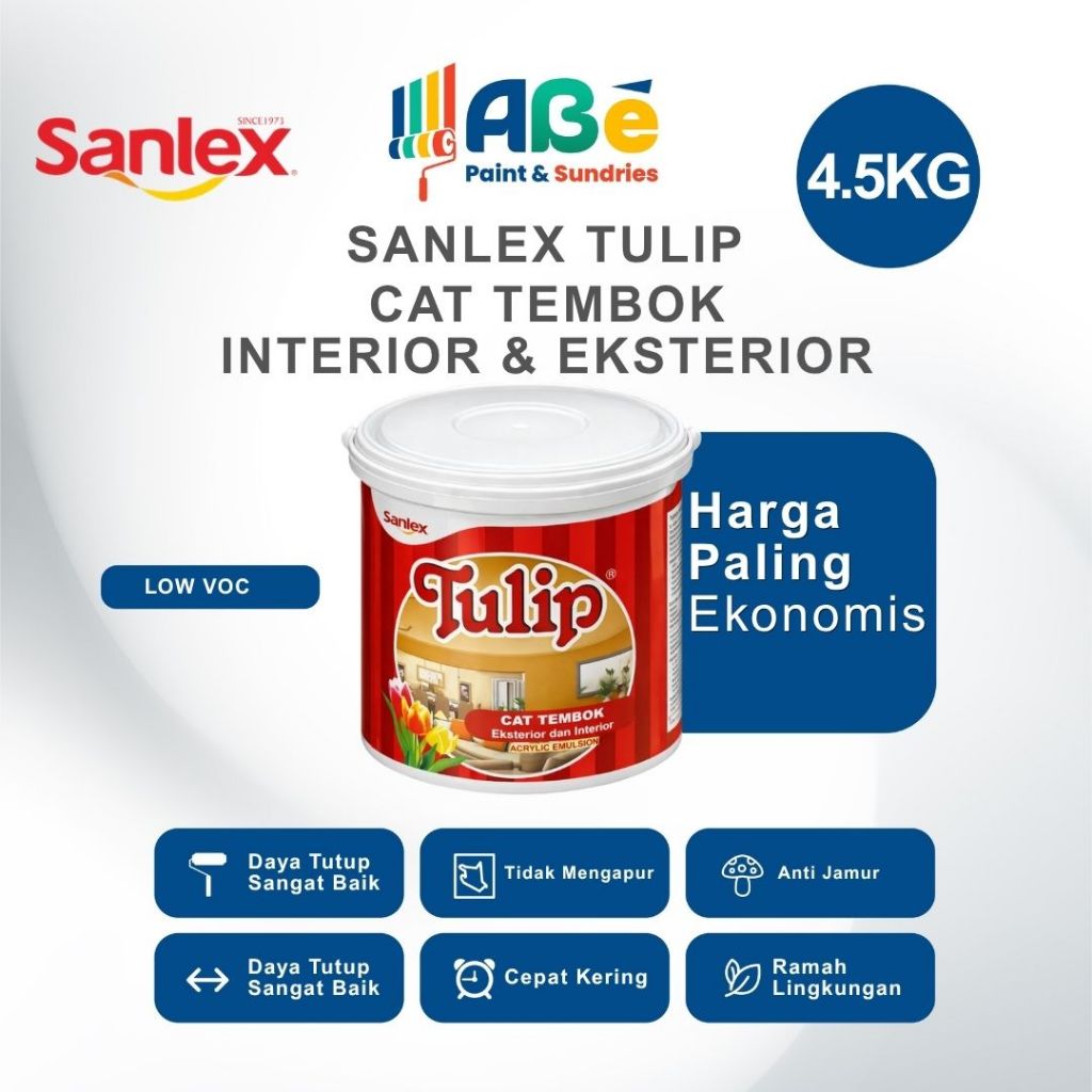 Cat Putih Sanlex Tulip Cat Tembok Putih 4.5 Kg - Cat Interior Plafon GRC Anti Jamur