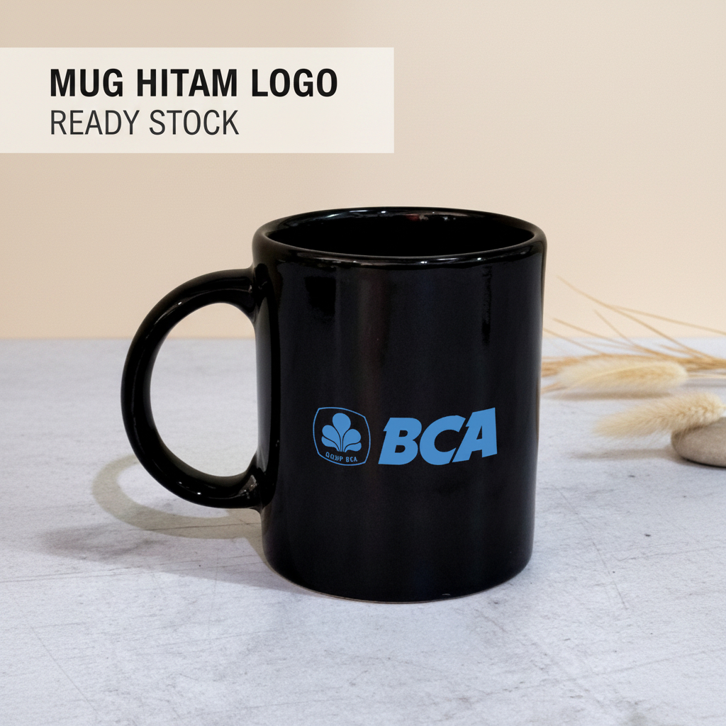 Mug Keramik Hitam Custom Logo BCA/Mug Hitam Murah