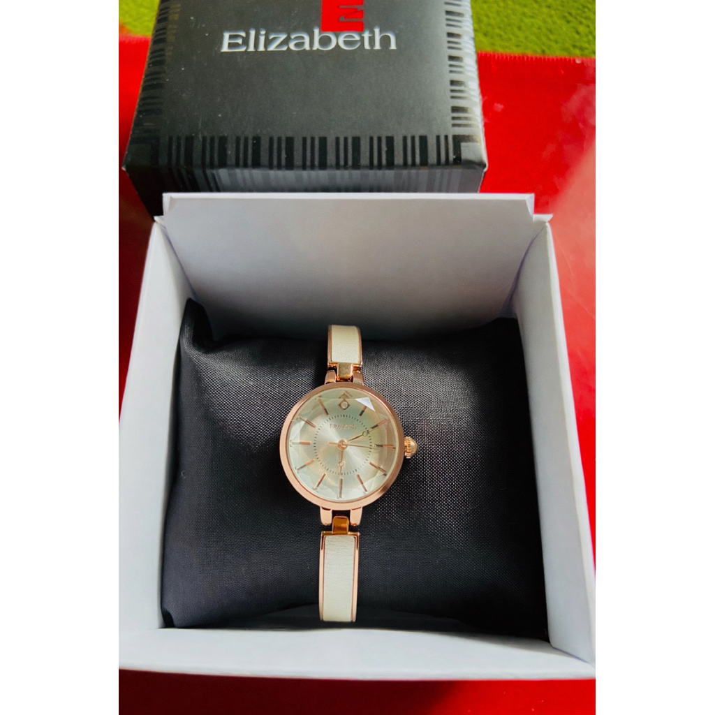 Jam Tangan Wanita Elizabeth Original Rose Gold White Mini Elegant Fashion Casual