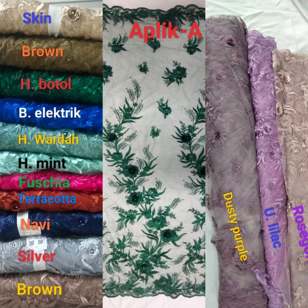 Kain Tile Aplikasi Bunga Timbul, motif unik kualitas terbaik