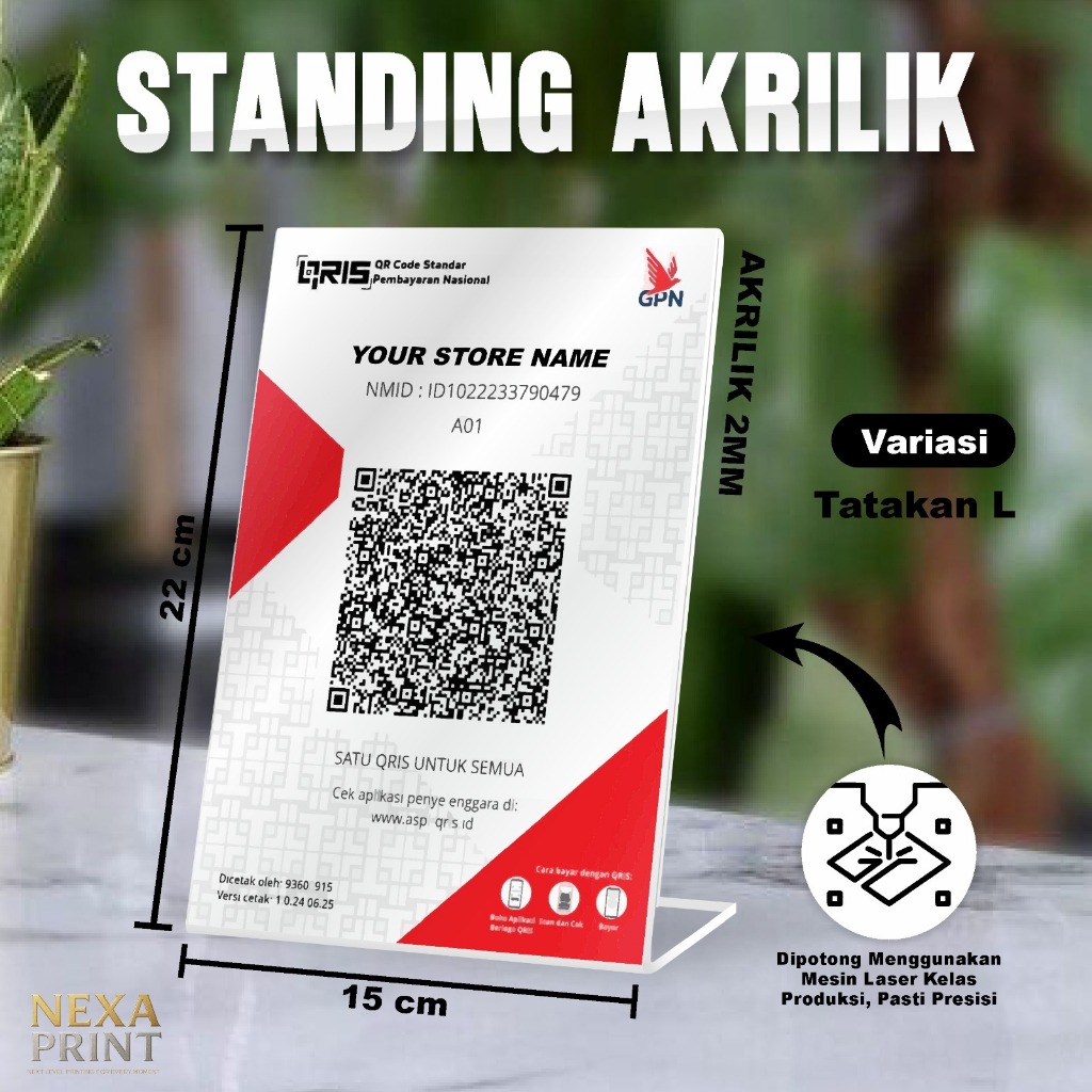STAND QRIS PEMBAYARAN AKRILIK A5 – DISPLAY KODE PEMBAYARAN TOKO READY STOCK SIAP KIRIM