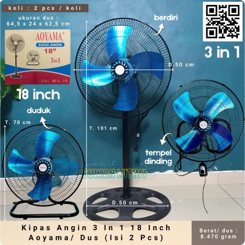 Kipas Angin 3 In 1 18 Inch Aoyama/ Dus (Isi 2 Pcs)