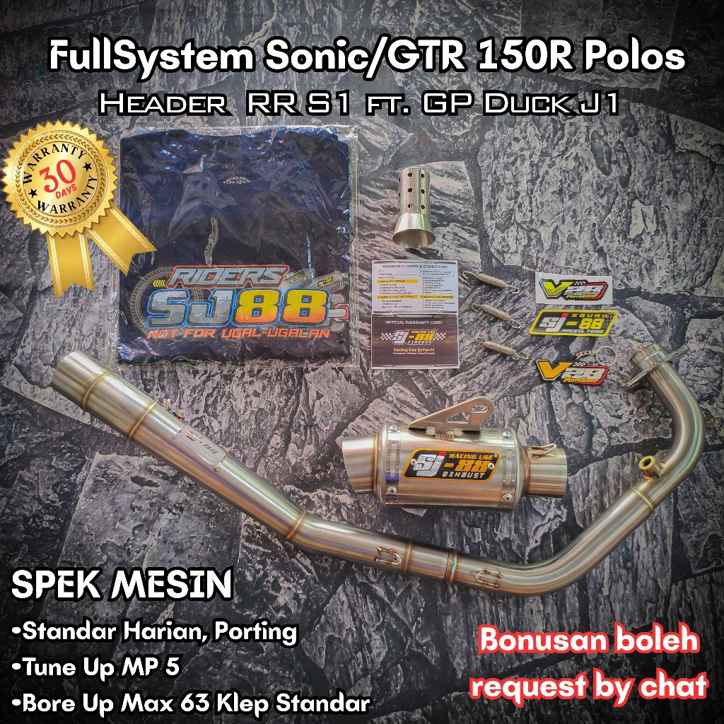 Knalpot SJ88 FULLSYSTEM RR S1 SS Polos SONIC GTR 150R WAJIB UNDERBONE - Fullset fulset ORIGINAL SJ-8