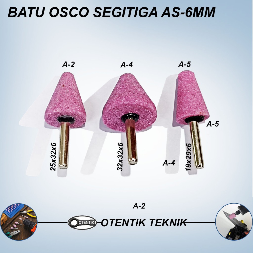 MATA BOR BATU OSCO SEGITIGA AS 6MM - BATU GAGANG POLES GOSOK GERINDA KERUCUT A2 A4 A5 - MATABOR GURI