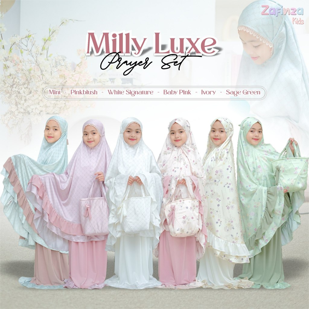 zafinza Milly luxe mukena Kids bahan leona silk mix jersey