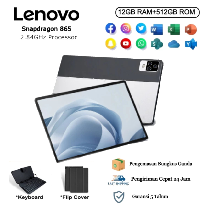 MODEL BARU 2026 Lenovo Tab12 inci Android 12.0 RAM 12GB ROM 512GB Tablet Android SIM Ganda 4G/5G LTE