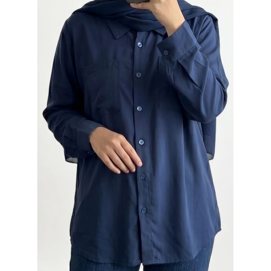 Kemeja Wanita Rayon Twill Lengan Panjang – Kemeja Polos Hijab Friendly