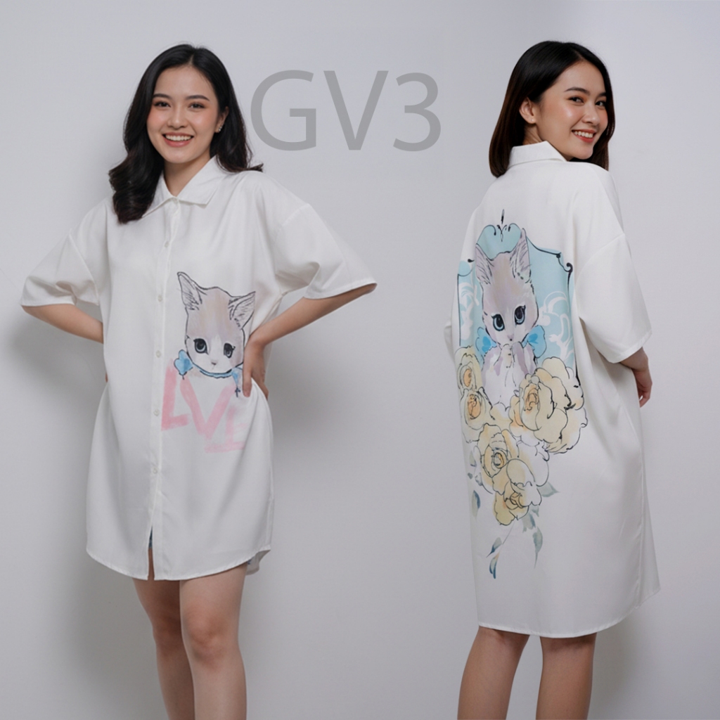 Dress tunik satin wanita dewasa fashion korean style motif lucu TSL03