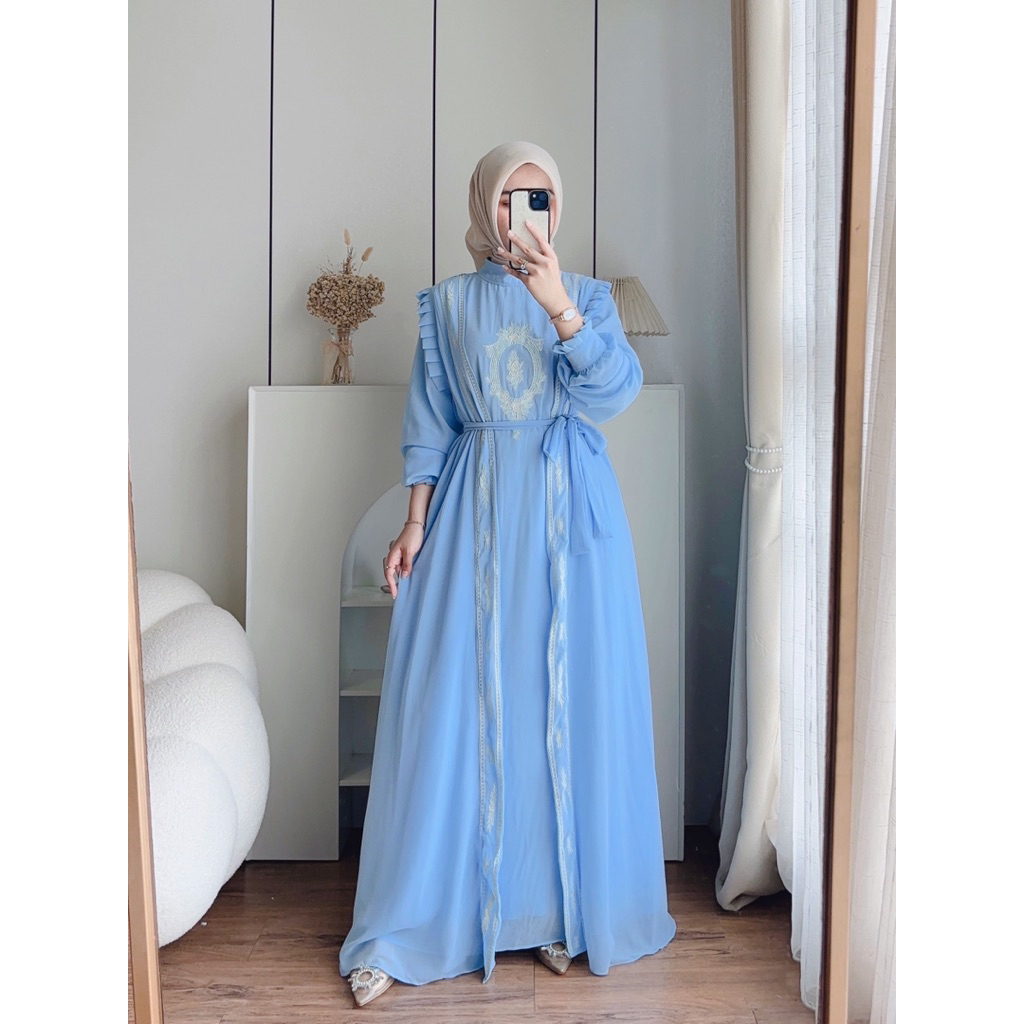 CANDY LADY Madeena Ruffle Embroidery Maxi  / Gamis Lebaran Wanita Terbaru Dress Kondangan Premium Be