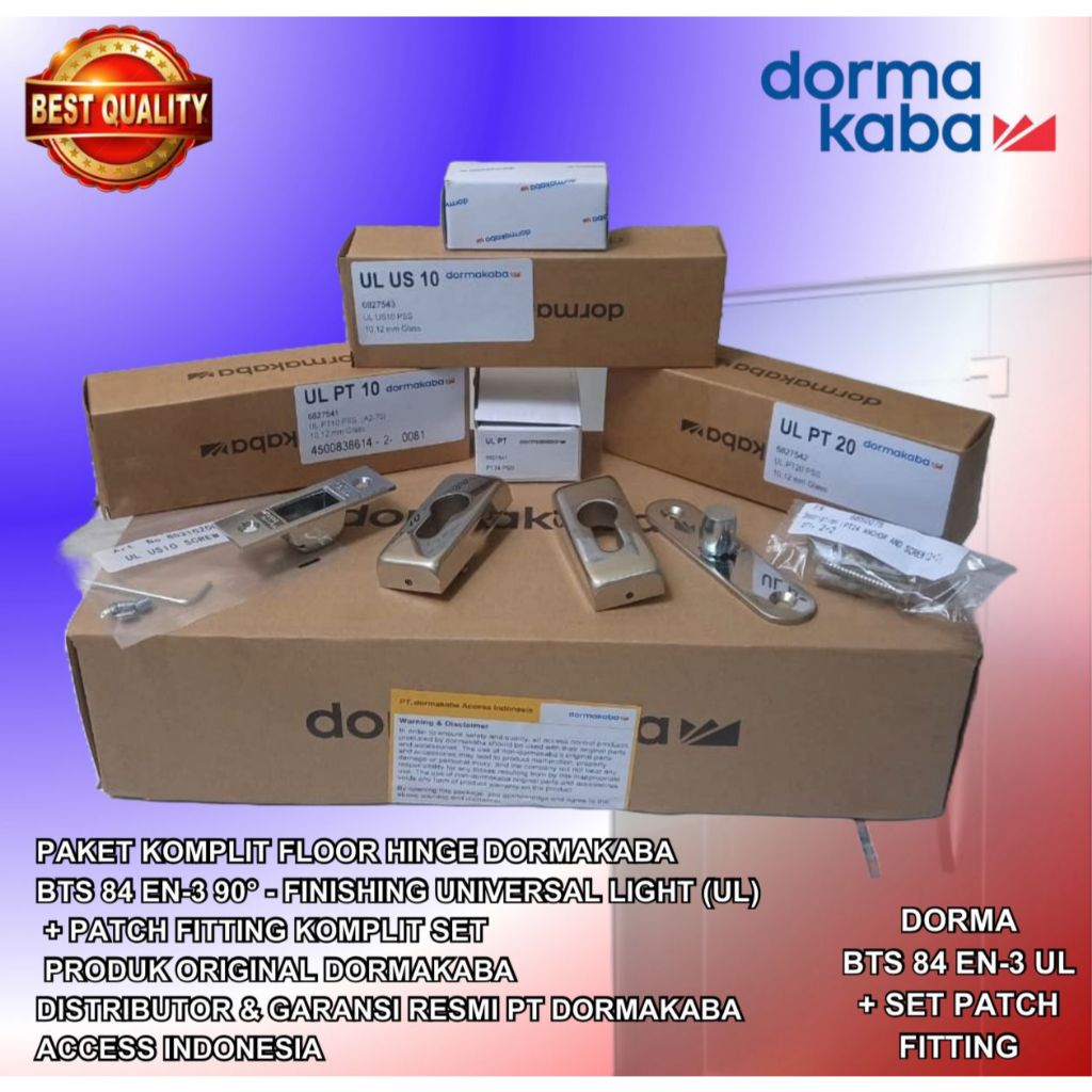 Paket Floor Hinge/Engsel Dorma Kaba/DormaKaba BTS 84 EN-3 + Patch Fitting DormaKaba UL