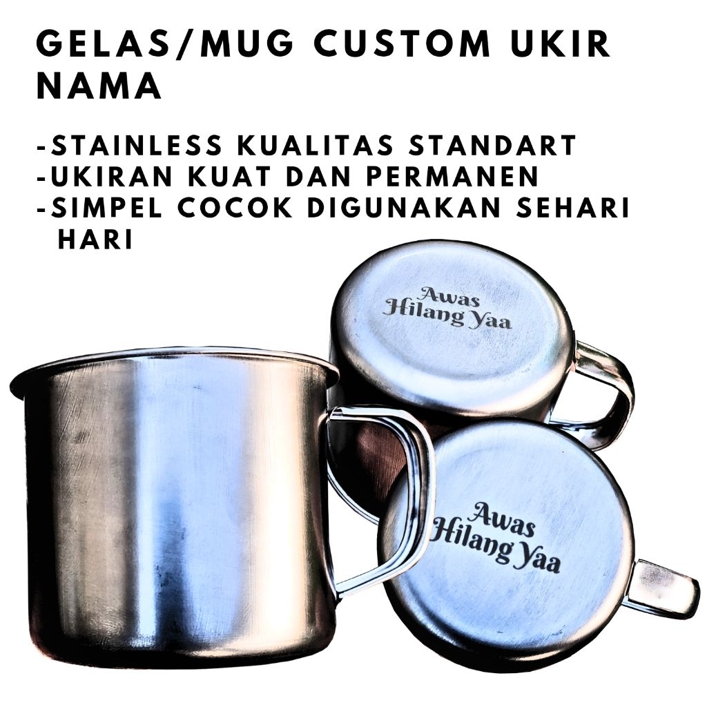 Gelas Mug Stainless Kecil Mini Custom Nama Estetik Unik