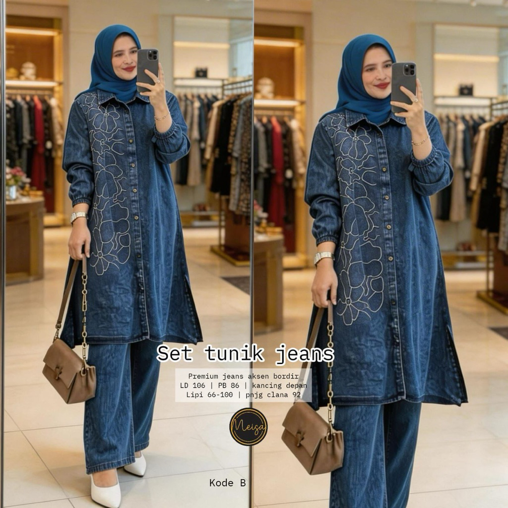 SETELAN TUNIK JEANS WANITA BY MEISA