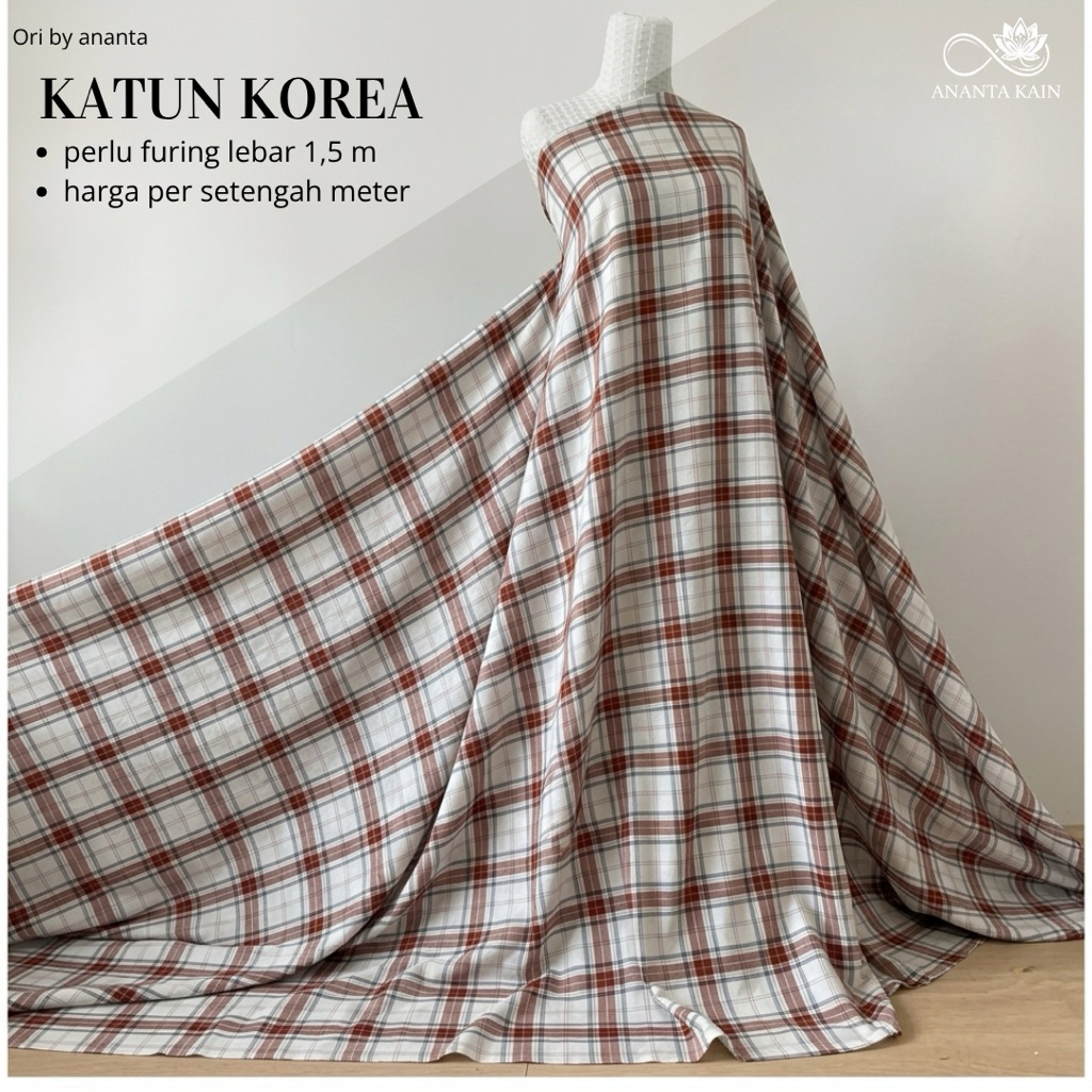 kain katun korea motif kotak kotak - kain katun kotak