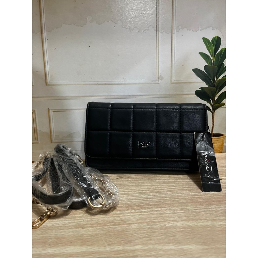 [NEW] PRIVE ROMA - Tas dompet wanita fashion bordir, warna hitam.