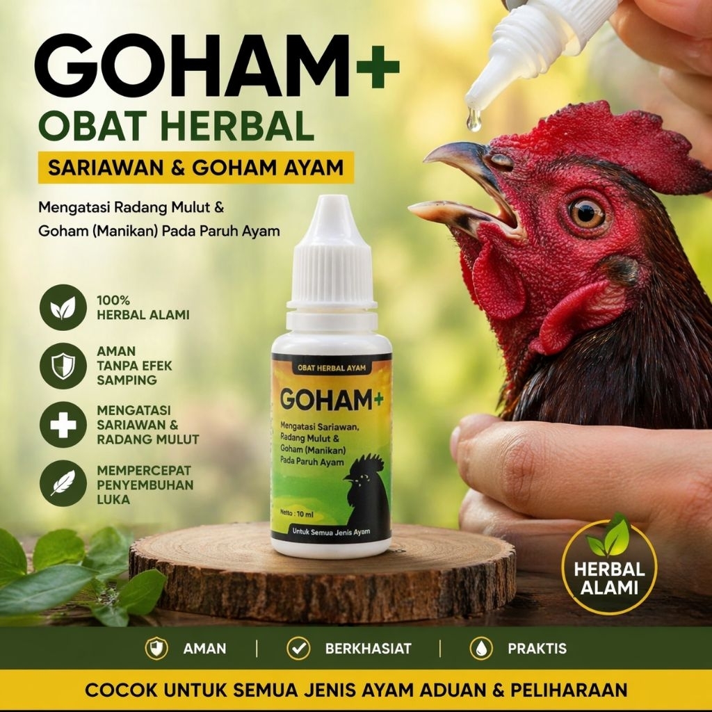 GOHAM+ Obat Sariawan Ayam Ampuh | Obat Goham Paruh Ayam Herbal Cepat Sembuh