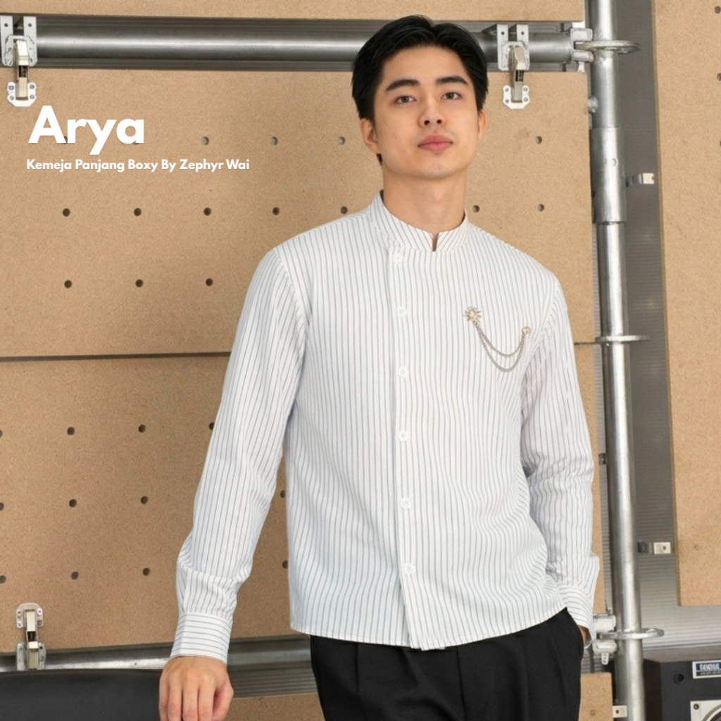 ARYA - Beskap kemeja boxy panjang shirt moderen baju formal stripe pria koko raya lebaran undangan