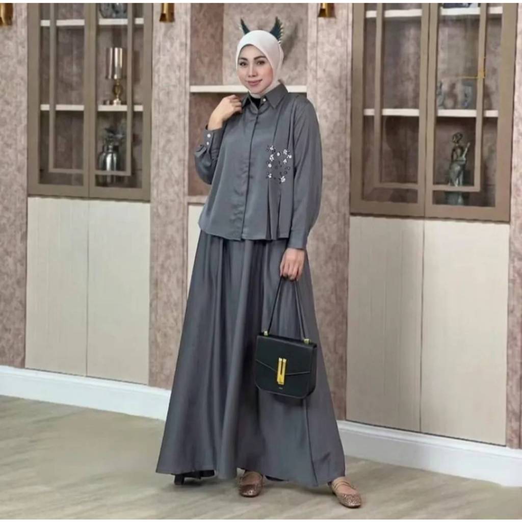 Valeri Set Rok Bahan Polo Linen Aplikasi Payet Mutiara Gamis Pesta Mewah Terbaru Gamis Pesta 2026