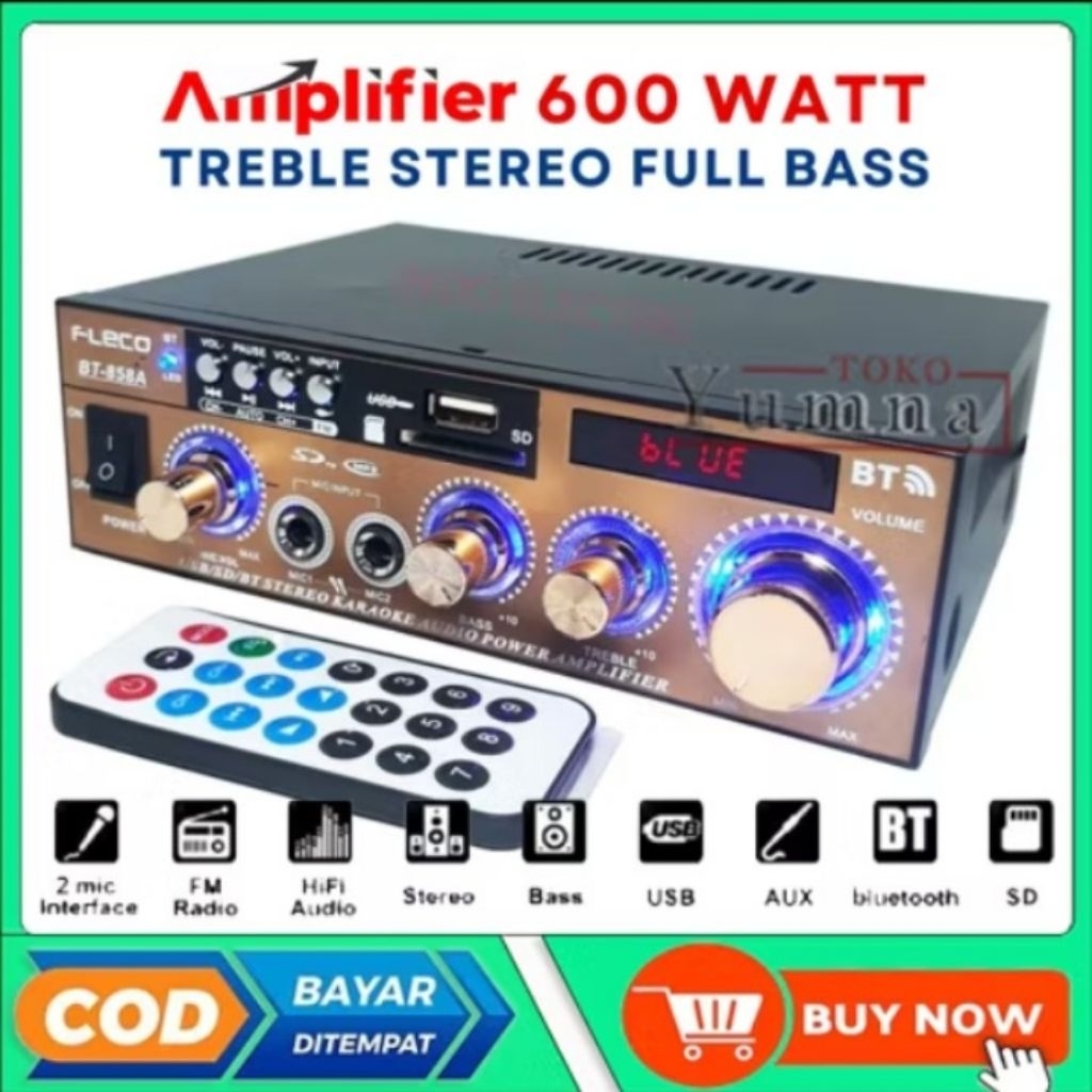 POWER AMPLIFIER BLUETOOTH TERBARU 2026 FLECO 858 AMPLIFIER KARAOKE SUBWOOFER SUPER BASS