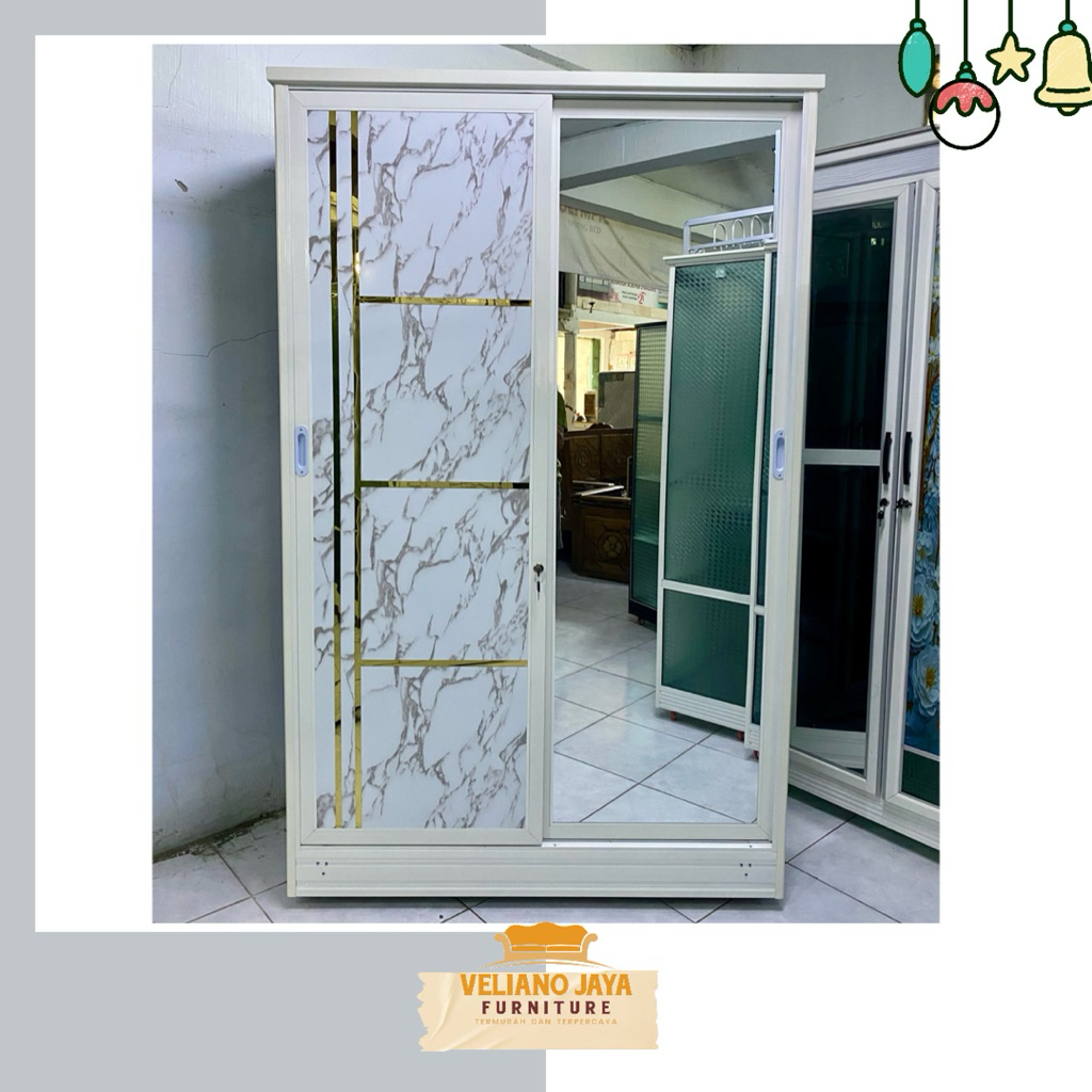 Lemari 2 Pintu Sleding Full Kaca Riben 5ml - Lemari Pintu Sleding Bahan Alumunium