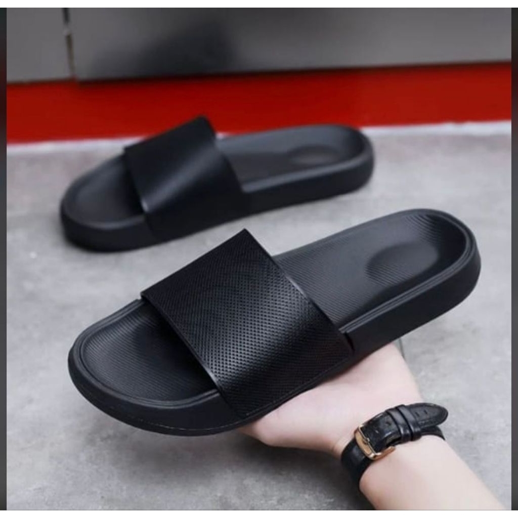 Sandal Slide Pria Wanita Sandal Slop Polos Upper Hitam Putih Sandal Slop Eva Anti Slip