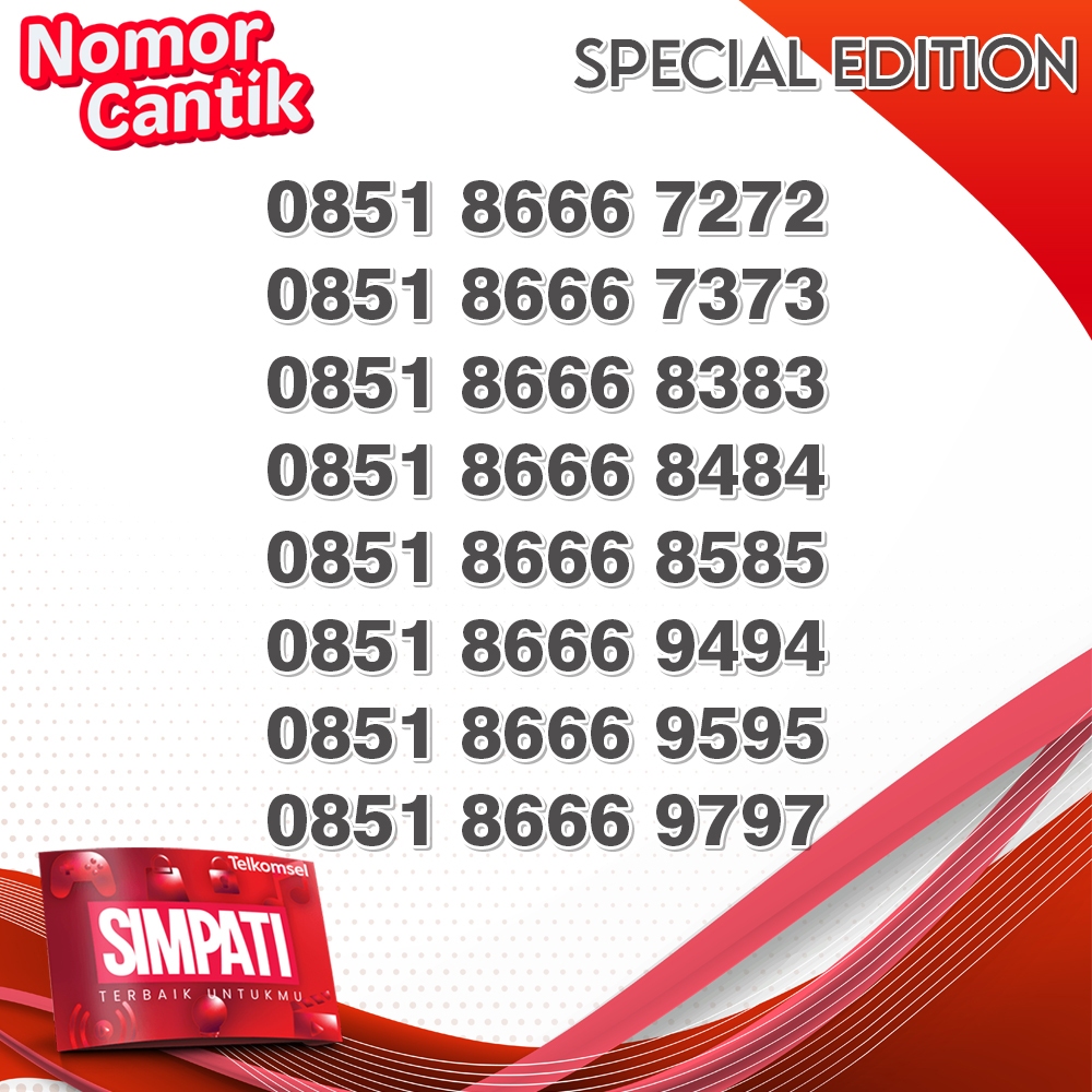 Nomor Cantik Telkomsel Simpati 12Digit Prabayar Serie 0851
