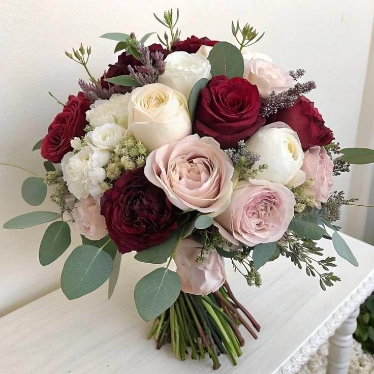 Buket Bunga Mawar Premium  Merah Putih Pink Elegan Handbouquet  Wedding + Free Bunga Jas Pria