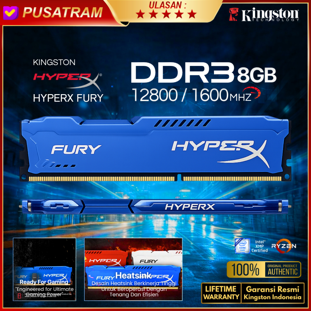 RAM KINGSTON HYPERX FURY GAMING DDR3 8GB 1600MHz 12800 RAM PC DDR3 8GB RAM KOMPUTER DDR3 8GB HYPERX