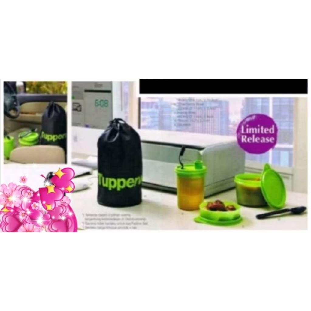 bekal set Hijau hitam, bowl ±450ml + small bowl ±150ml + sendok hitam + tumbler ±440ml + tas Hitam..